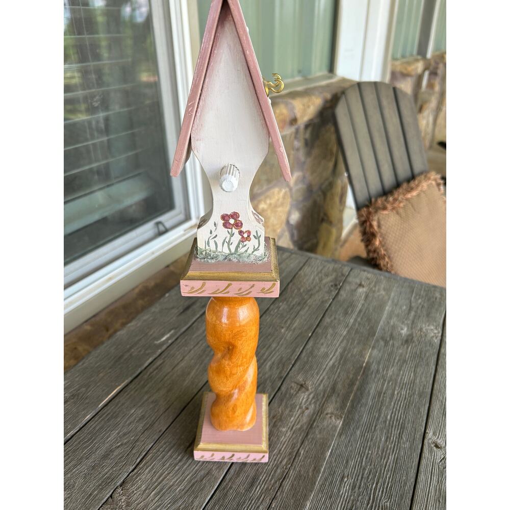 Vintage 16" Martan Portugal Hand-Painted Birdhouse on Twisted Wood Pedestal